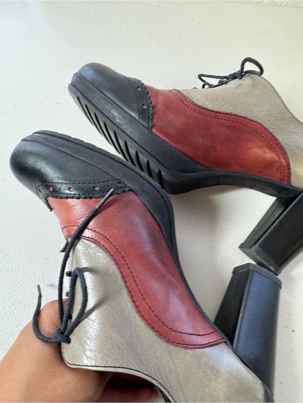MJUS Leather Oxford Heels Colorblock EU 40 Spain Retro Art Boho Lagenlook Shoes - Picture 6 of 16